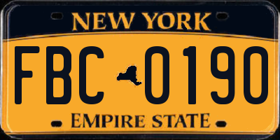 NY license plate FBC0190