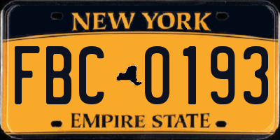 NY license plate FBC0193