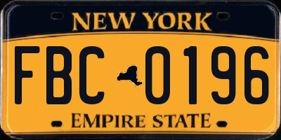 NY license plate FBC0196