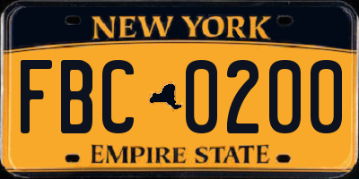 NY license plate FBC0200