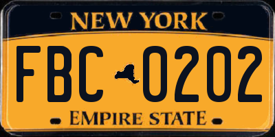 NY license plate FBC0202