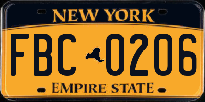 NY license plate FBC0206