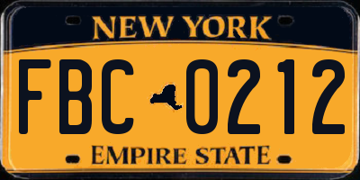 NY license plate FBC0212