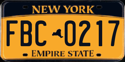 NY license plate FBC0217