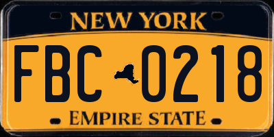 NY license plate FBC0218