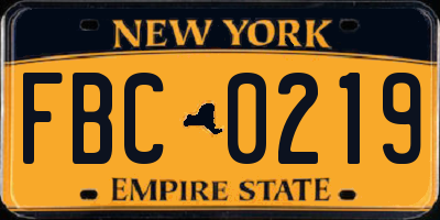 NY license plate FBC0219