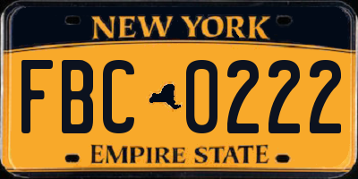 NY license plate FBC0222