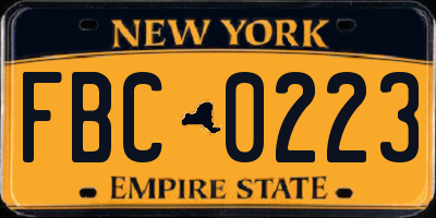 NY license plate FBC0223