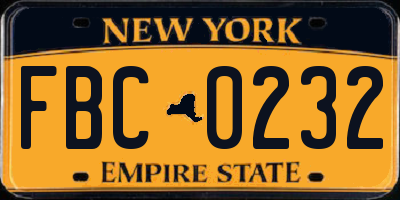NY license plate FBC0232