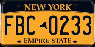 NY license plate FBC0233