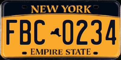 NY license plate FBC0234