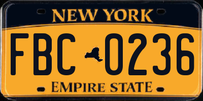 NY license plate FBC0236