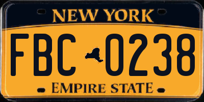 NY license plate FBC0238