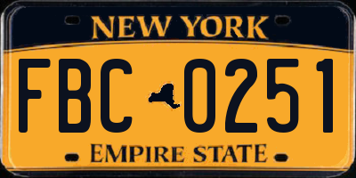 NY license plate FBC0251