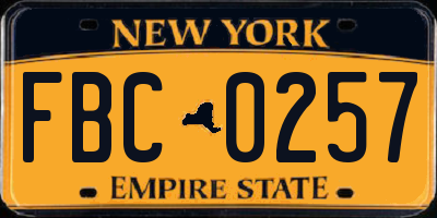 NY license plate FBC0257