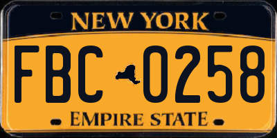 NY license plate FBC0258