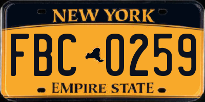 NY license plate FBC0259