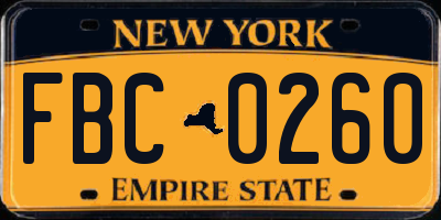 NY license plate FBC0260