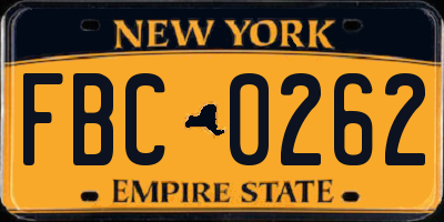 NY license plate FBC0262