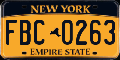 NY license plate FBC0263