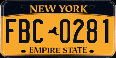 NY license plate FBC0281