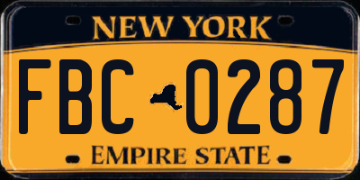 NY license plate FBC0287