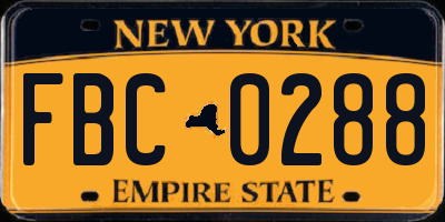 NY license plate FBC0288