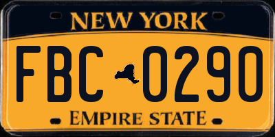 NY license plate FBC0290