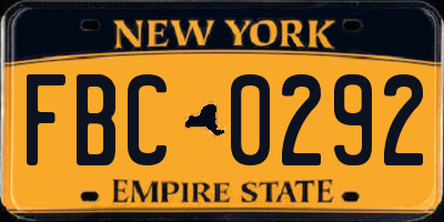 NY license plate FBC0292