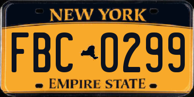NY license plate FBC0299