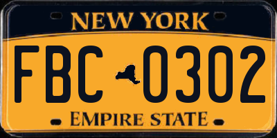 NY license plate FBC0302