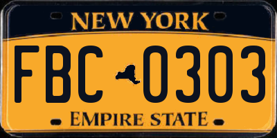 NY license plate FBC0303