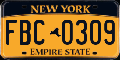 NY license plate FBC0309