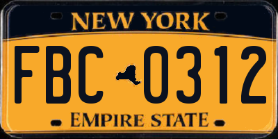 NY license plate FBC0312
