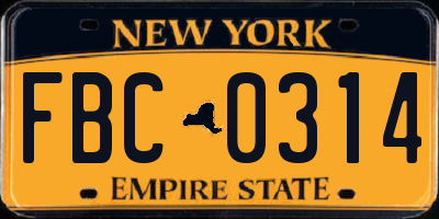 NY license plate FBC0314