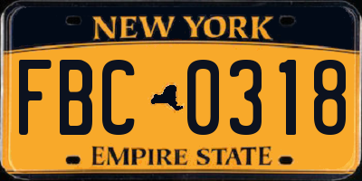 NY license plate FBC0318
