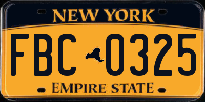 NY license plate FBC0325
