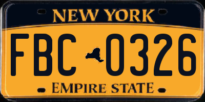 NY license plate FBC0326
