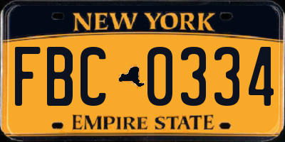 NY license plate FBC0334