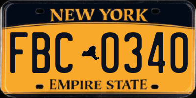 NY license plate FBC0340