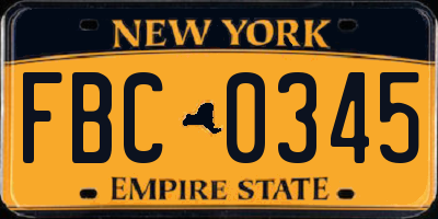 NY license plate FBC0345