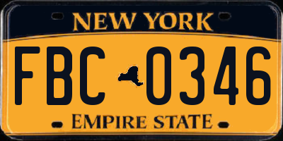 NY license plate FBC0346