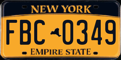 NY license plate FBC0349