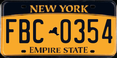 NY license plate FBC0354