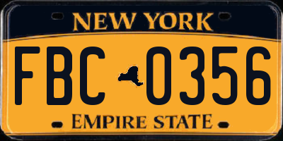 NY license plate FBC0356
