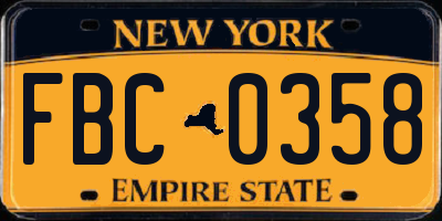 NY license plate FBC0358