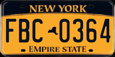 NY license plate FBC0364