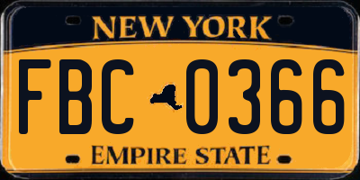 NY license plate FBC0366