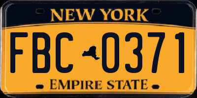 NY license plate FBC0371
