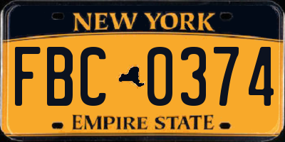 NY license plate FBC0374